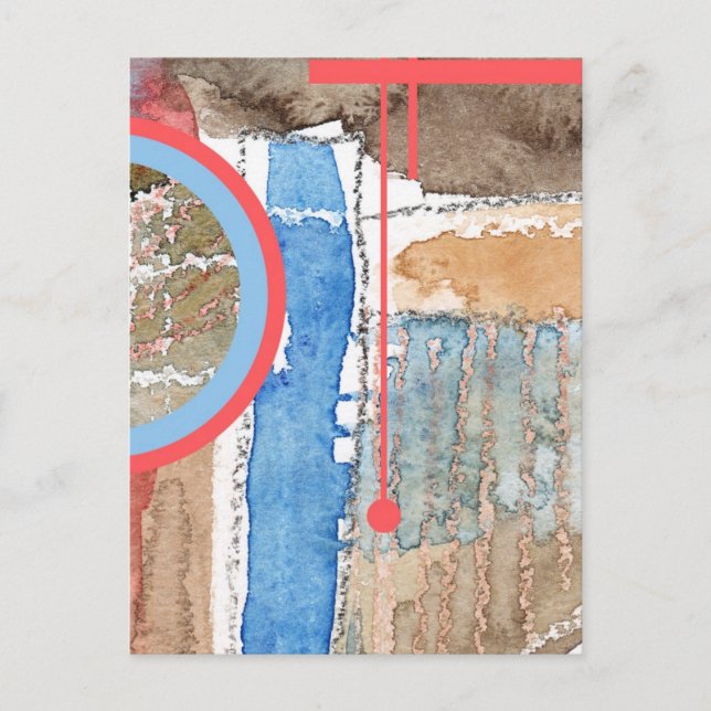 Postal collage de arte abstracto, medios mixtos y acuarel (Anverso)