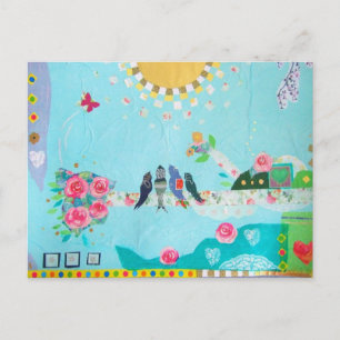 Postal Collage de arte de la familia Bird