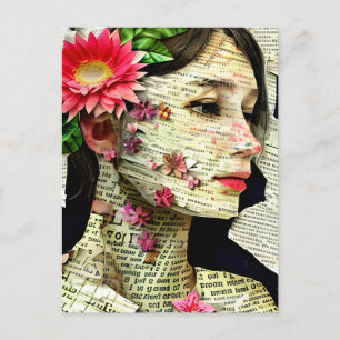 Postal Collage de arte de mujer bonita  