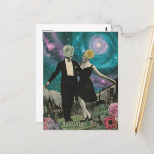 Postal Collage de aventuras de personas con flores de dan