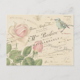 Postal Collage de Aves Azules Rosa Rosadas de Francia