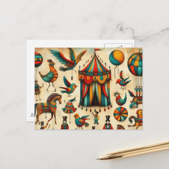 Postal Collage de Aves de Vieja Circus (Anverso/Reverso In Situ)