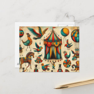 Postal Collage de Aves de Vieja Circus