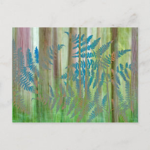 Postal Collage de Bracken Ferns y Bosque   Carbono marino