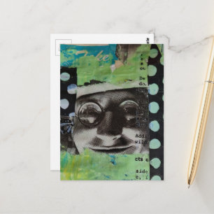 Postal Collage de Cara en Blanco y Negro con Lunares