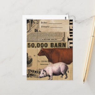 Postal Collage de cerdo y vaca