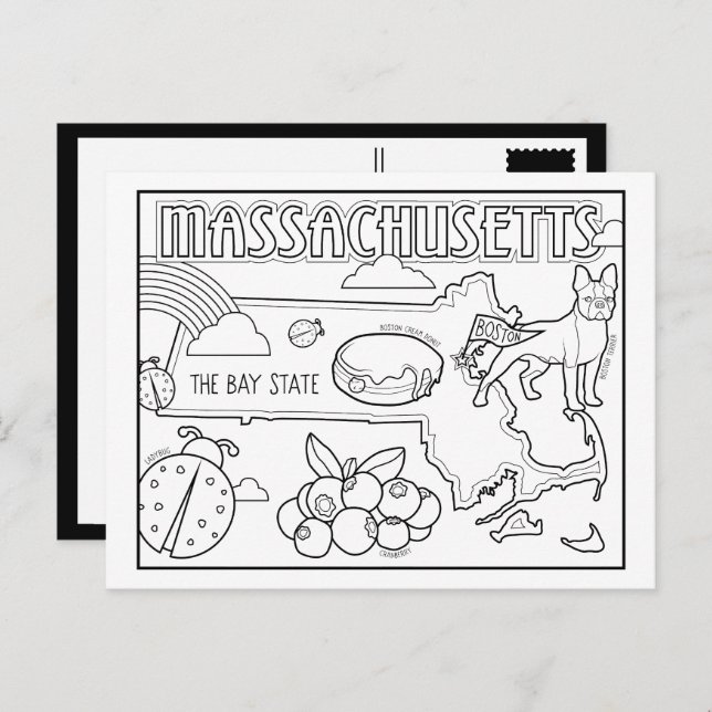 Postal collage de colores de massachusetts (Anverso / Reverso)