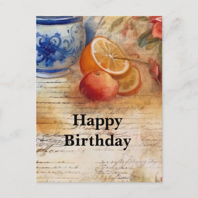 Postal Collage de cumpleaños con letras manuscritas antig (Anverso)