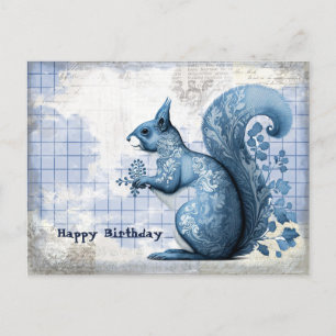 Postal Collage de cumpleaños de ardilla azul