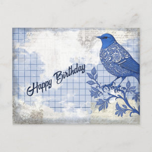 Postal Collage de cumpleaños de pájaro azul