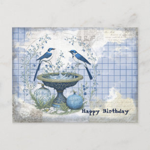 Postal Collage de cumpleaños de pájaros azules