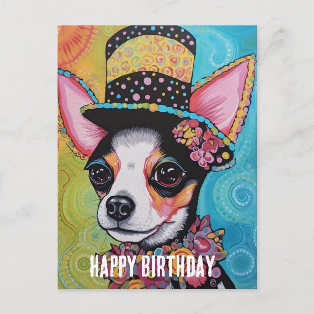 Postal Collage de cumpleaños de perro Chihuahua en técnic (Anverso)