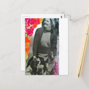 Postal Collage de Dama con Dos Perros