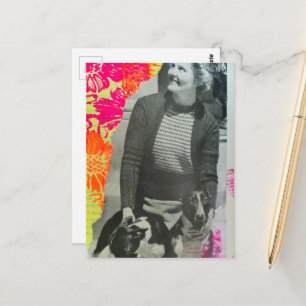 Postal Collage de Dama con Dos Perros