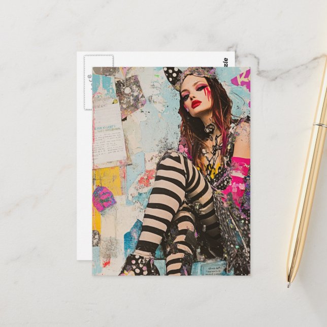 Postal Collage de dama de moda (Anverso/Reverso In Situ)