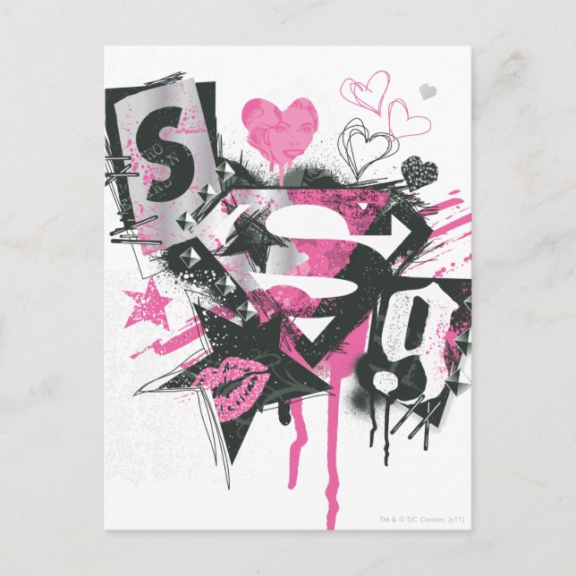 Postal Collage de derrames y gribbles de superchica (Anverso)