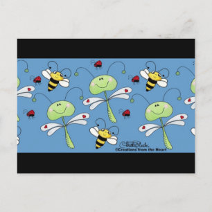 Postal Collage de Dragonflies, Bebidas y Ladybugs