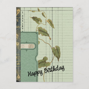 Postal Collage de efímeras verdes Feliz Cumpleaños