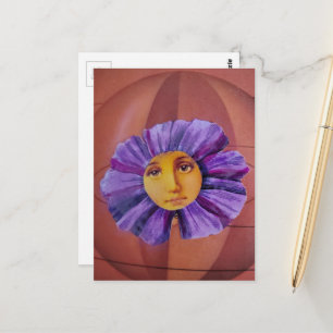 Postal Collage de flor con rostro
