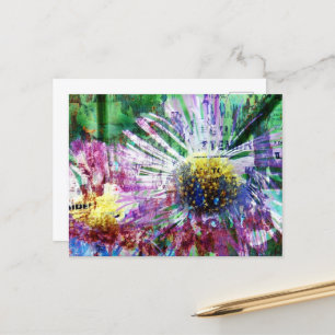 Postal Collage de flor de medios mixtos