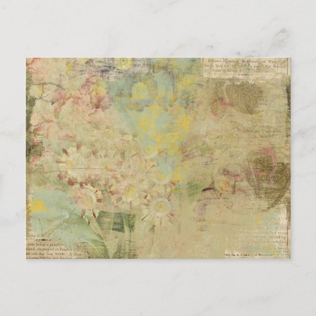 Postal collage de flores y periódicos antiguos (Anverso)