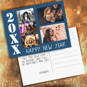 Postal Collage de fotos Blue Happy New Year 2025 5