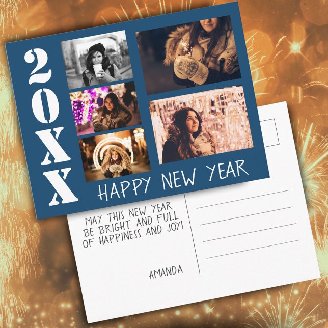 Postal Collage de fotos Blue Happy New Year 2026 5 (Subido por el creador)