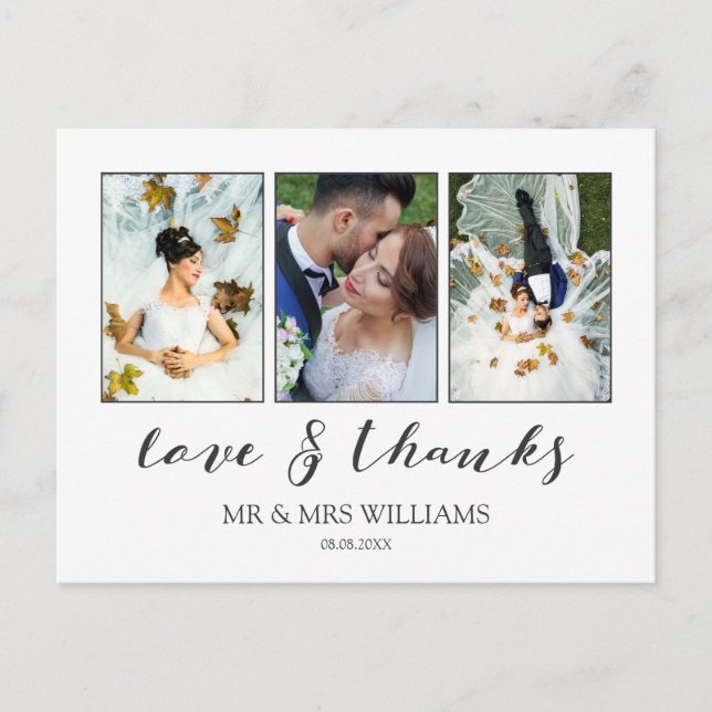 Postal Collage de fotos boda | Calligrafía Amor y Gracias (Anverso)
