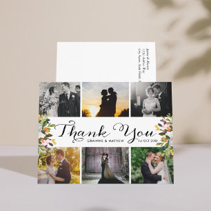 Postal collage de fotos Boda Floral Gracias Postcard