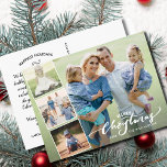 Postal Collage de fotos con letras de mano de navidad mod<br><div class="desc">Celebra la temporada con esta divertida postal que incluye 4 de tus fotos y las palabras con letras a mano "Feliz Navidad" en la parte delantera y tu nota de personalizado en la parte trasera. O, si lo desea, elimine la nota tecleada en la parte posterior y escriba a mano...</div>