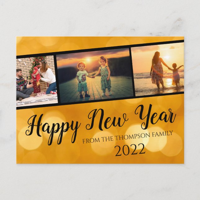 Postal Collage de fotos de Año Nuevo Feliz Oro (Anverso)