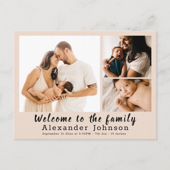 Postal Collage de fotos de anuncio de nacimiento (Anverso)