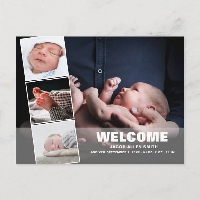 Postal Collage de fotos de anuncio de nacimiento|Publicac (Anverso)