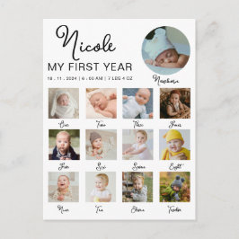Postal Collage de fotos de los primeros 12 meses del bebé