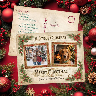 Postal Collage de fotos de Navidad vintage personalizadas