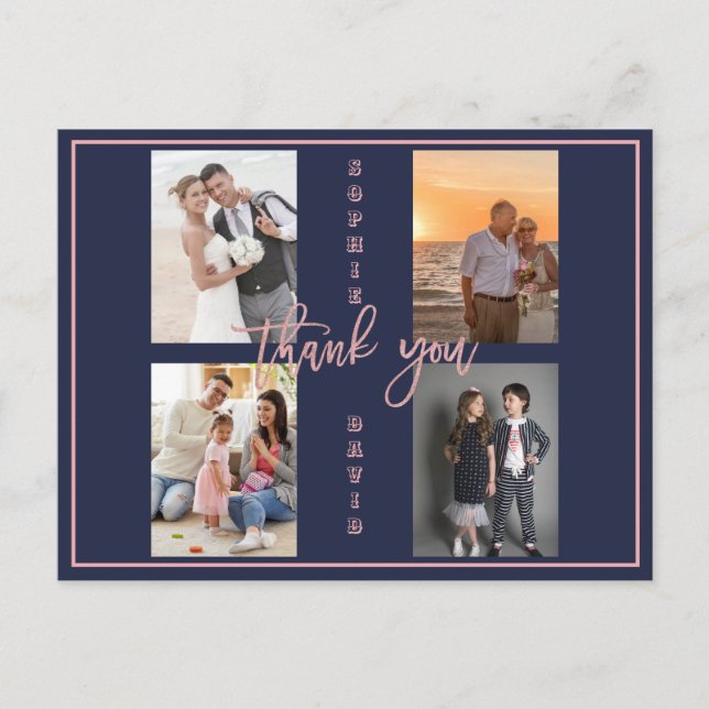 Postal Collage de fotos de renovación de votos Gold We St (Anverso)