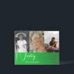 Postal Collage de fotos del 90 cumpleaños verde<br><div class="desc">Una elegante invitación de 4 fotos para el 90 cumpleaños sobre un fondo verde. Elimine la palabra sorpresa si no es necesaria. Las imágenes se reemplazan fácilmente con sus propias imágenes personales. Cambie la información para su propia invitación de cumpleaños personalizada. La edad también se puede cambiar a cualquier edad,...</div>