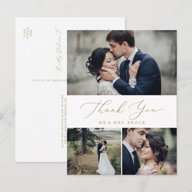 Postal Collage de fotos Delicate Gold 3 Gracias (Anverso / Reverso)