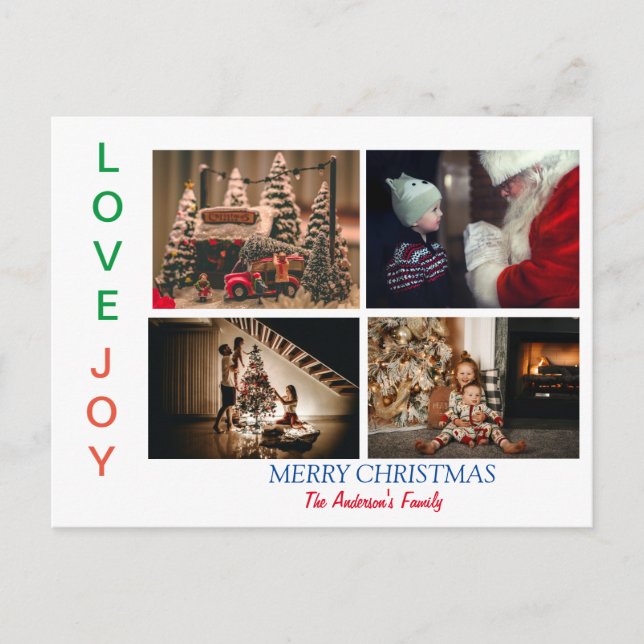 Postal Collage de fotos familiar cuatro fotos Feliz Navid (Anverso)