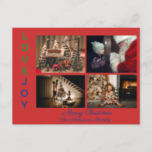Postal Collage de fotos familiar cuatro fotos Feliz Navid