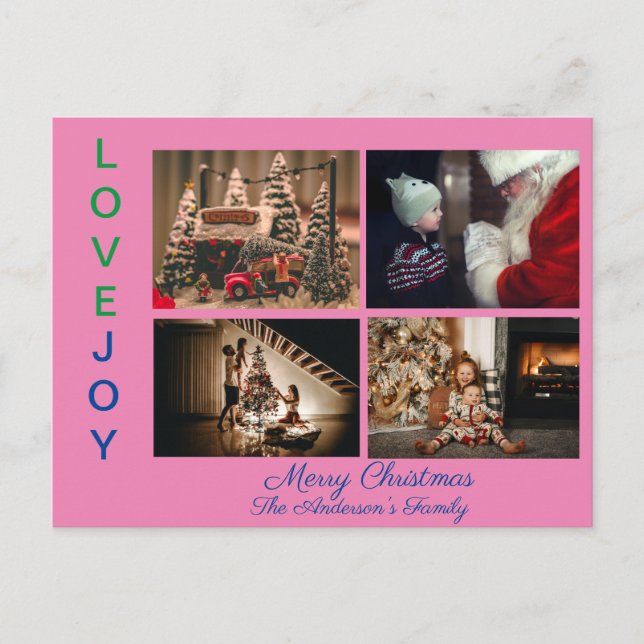 Postal Collage de fotos familiar cuatro fotos Feliz Navid (Anverso)