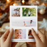 Postal Collage de fotos familiar de Navidades de Relieve<br><div class="desc">Esta sencilla y elegante foto de la familia de los Relieves metalizados de oro Ferry Christmas cuenta con un lugar donde añadir tus nombres, un mensaje en la parte delantera y trasera de una bella tipografía, así como espacio para añadir tu propio fotomontaje (con espacio para cinco fotos). El reverso...</div>