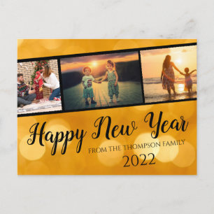 Postal Collage de Fotos Feliz Año Nuevo Dorado