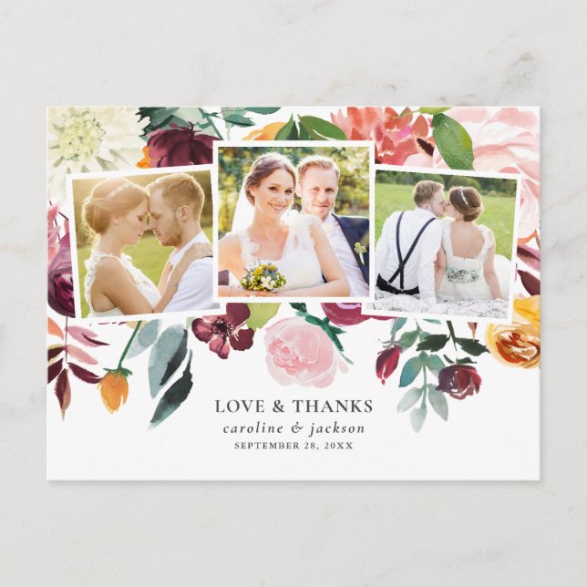 Postal Collage de fotos floral Gracias (Anverso)