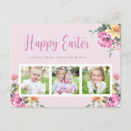 Postal Collage de Fotos Florales con Acuarela Feliz Pascu