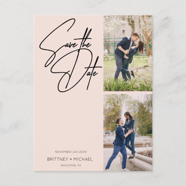 Postal Collage de fotos manuscrito mínimo Rubor rosa (Anverso)