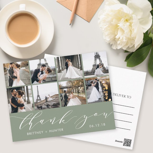 Postal Collage de Fotos Modernas Gracias Verde Sage (Subido por el creador)