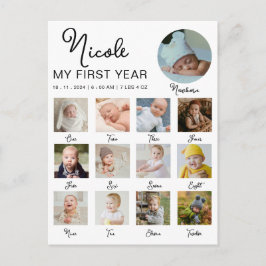 Postal Collage de fotos moderno de 12 meses de primer año