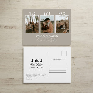 Postal Collage de fotos neutral Guardar la fecha