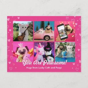 Postal Collage de fotos personalizado de corazón rosado